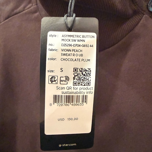 G-Star Women's Asymmetric Button Mock Neck Sweater Fits Sm-Med - Picture 6 of 6